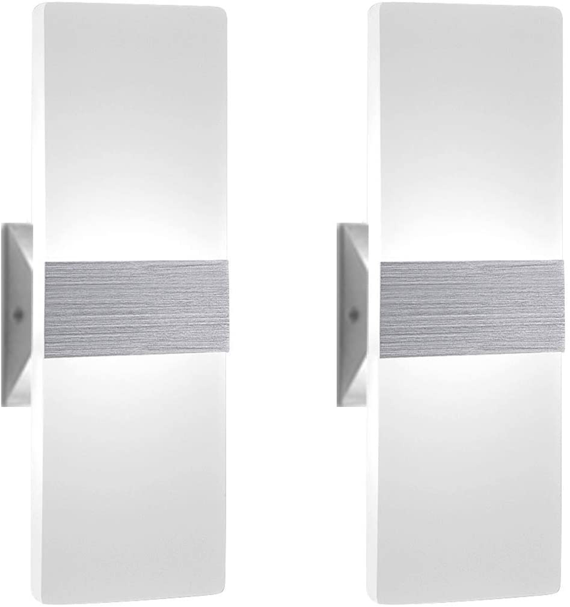 Modern Wall Sconce 12W, Set of 2 LED Wall Lamp Cool White Acrylic Material Hardwired Wall Mounted Wall Lights