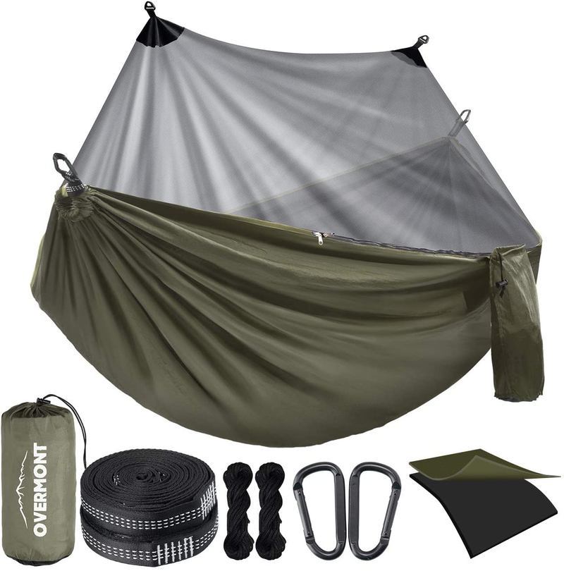 Overmont Camping Hammock with Mosquito Net for Two Backpacking Hammock with Bug Netting Lightweight Portable for Outdoors Adventure Hiking Travel with 9.8Ft Tree Straps Max Load of 880Lbs Sporting Goods > Outdoor Recreation > Camping & Hiking > Mosquito Nets & Insect Screens Overmont Green(with Net) 106 x 55 inches 