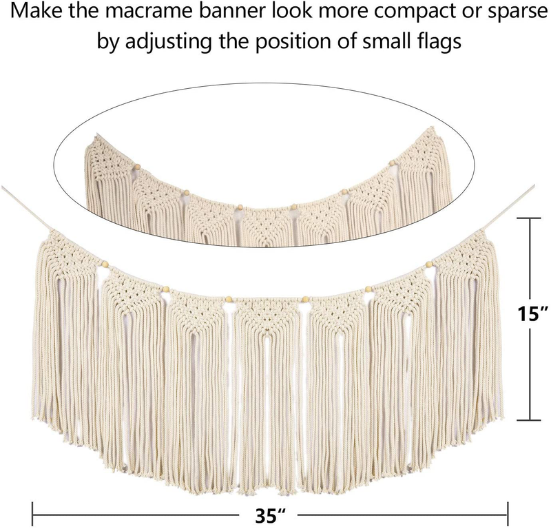 TIMEYARD Macrame Wall Hanging Curtain Valance, Macrame Tapestry Garland Banner, Boho Shabby Chic Bohemian Woven Wall Decor Living Room Dorm Bedroom Nursery Party Backdrop, 15" W x35 L, 7 Flags Home & Garden > Decor > Artwork > Decorative Tapestries TIMEYARD   