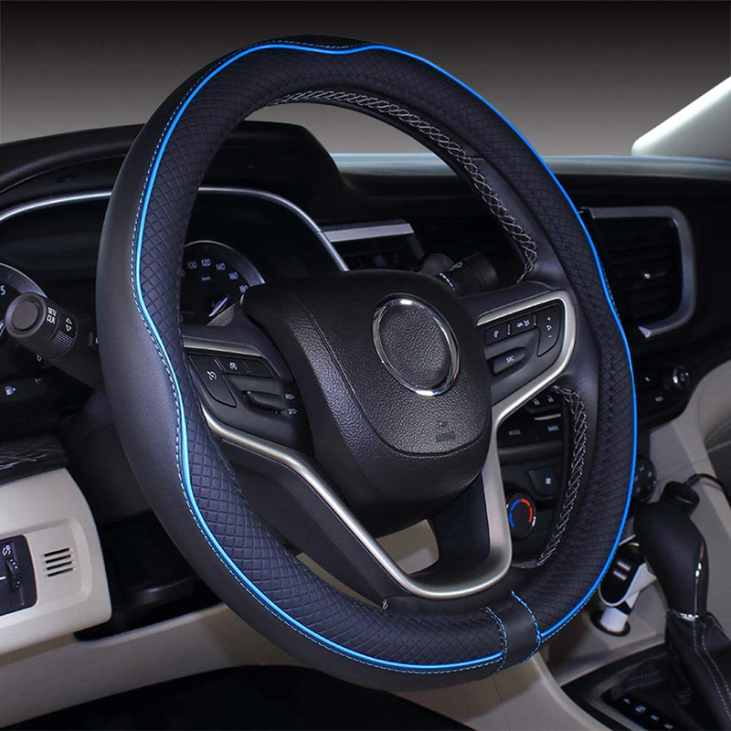 Mayco Bell Microfiber Leather Car Medium Steering wheel Cover (14.5''-15'',Black Dark Blue) Vehicles & Parts > Vehicle Parts & Accessories > Vehicle Maintenance, Care & Decor > Vehicle Decor > Vehicle Steering Wheel Covers Mayco Bell Black Blue 15.25''-16'' 