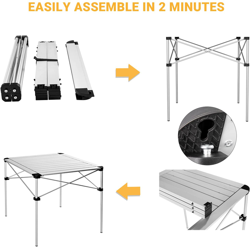 Kingcamp Roll up Aluminum Folding Table Compact Camping Foldable Camp Tables for Travel, Picnic, Party, Barbecue, Outdoor and Indoor, 2-4 Person Sporting Goods > Outdoor Recreation > Camping & Hiking > Camp Furniture KingCamp   