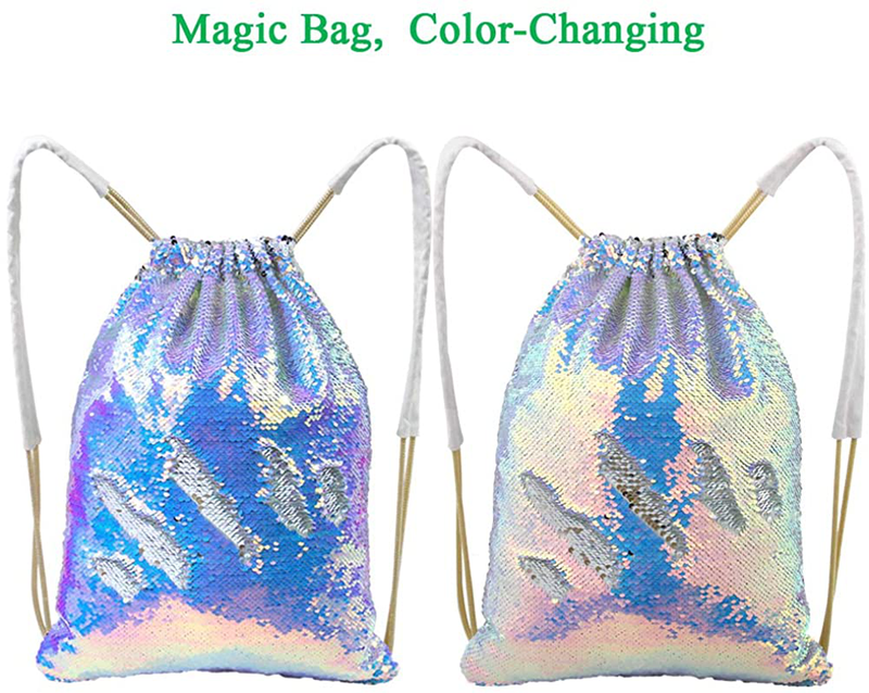 MHJY Mermaid Sequin Bag,Sparkly Sequin Drawstring Backpack Glitter Sports Dance Bag Shiny Travel Backpack Home & Garden > Household Supplies > Storage & Organization MHJY   