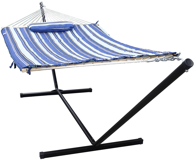 HENG FENG 2 Person Hammock with Cotton Rope,Quilted Fabric Pad,Hardwood Spreader Bar,Hammock with 12 FT Stand,Grey Home & Garden > Lawn & Garden > Outdoor Living > Hammocks HENG FENG Catalina Beach  