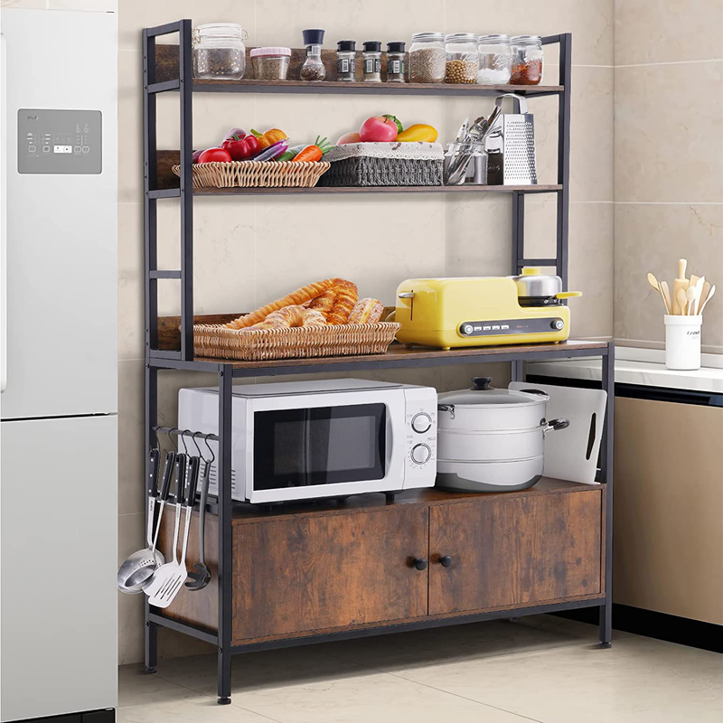 DEYAOPUPU 5-Tier Kitchen Baker’S Rack with Storage,Large Bakers Rack with Cabinet, Heavy Duty Oven Stand Microwave Rack,Free Standing Kitchen Utility Shelf with Storage,Metal Spice Rack with Hooks Home & Garden > Kitchen & Dining > Food Storage DEYAOPUPU   
