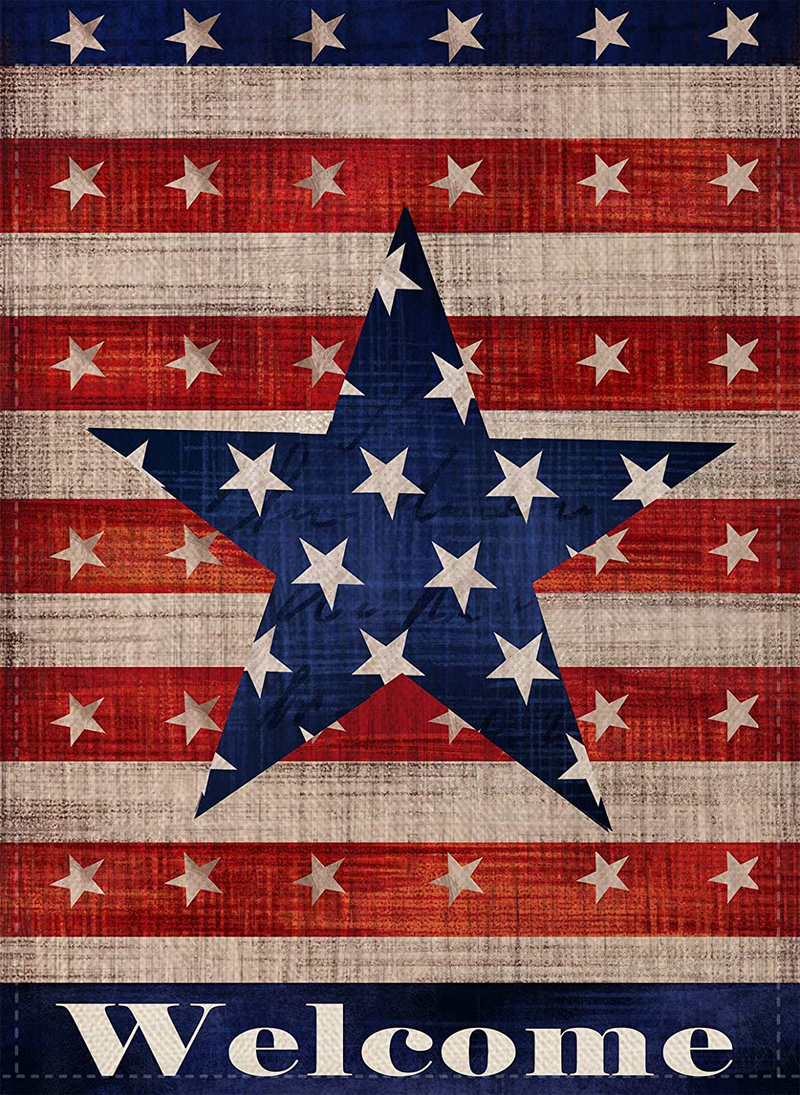 Dyrenson Home Decorative Large 4th of July Patriotic Star House Flag Double Sided, Welcome Quote House Yard Decor, Primitive Outdoor Decorations, USA Vintage Holiday Seasonal Flag 28 x 40 Home & Garden > Decor > Seasonal & Holiday Decorations& Garden > Decor > Seasonal & Holiday Decorations Dyrenson 12 x 18  
