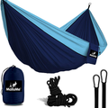 MalloMe Camping Hammock with Ropes - Double & Single Tree Hamock Outdoor Indoor 2 Person Tree Beach Accessories _ Backpacking Travel Equipment Kids Max 1000 lbs Capacity - Two Carabiners Free Home & Garden > Lawn & Garden > Outdoor Living > Hammocks MalloMe Navy Blue & Sky Blue 1 Person 