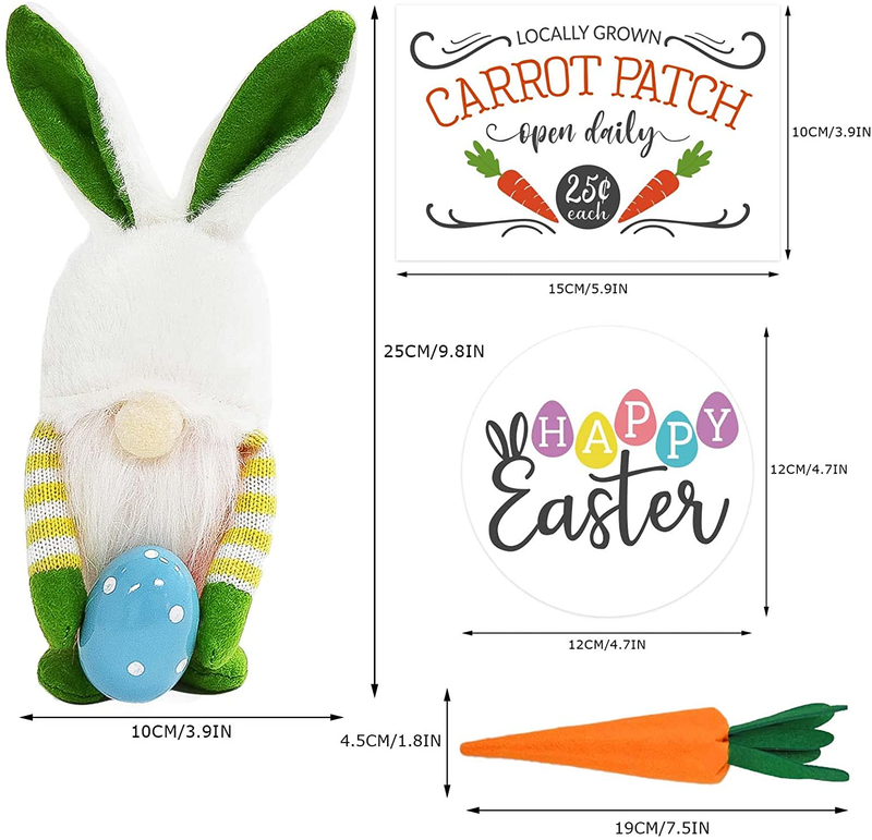 Easter Decorations - Easter Decor - Gnomes Bunny Plush with Egg & 2 Wooden Signs and 3 Carrots Bundle - Farmhouse Rustic Tiered Tray Items - Happy Spring Decoration for Indoor Home Table Mantle Office Home & Garden > Decor > Seasonal & Holiday Decorations ORIENTAL CHERRY   