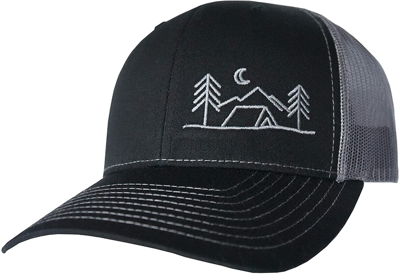 Threadbound Outdoor Trucker Hat Snapback - Tent Camping Design Sporting Goods > Outdoor Recreation > Camping & Hiking > Tent Accessories ThreadBound Black/Granite  