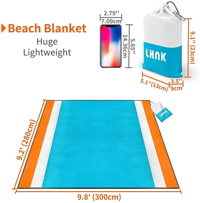 LHNK Beach Blanket Sandproof – 10' x 9' Oversized & Lightweight Picnic Blanket, Quick Drying Outdoor Blanket for Travel / Hiking / Camping – Beach Mats Sand Free Waterproof with Pouch and 4 Anchors Home & Garden > Lawn & Garden > Outdoor Living > Outdoor Blankets > Picnic Blankets LHNK   