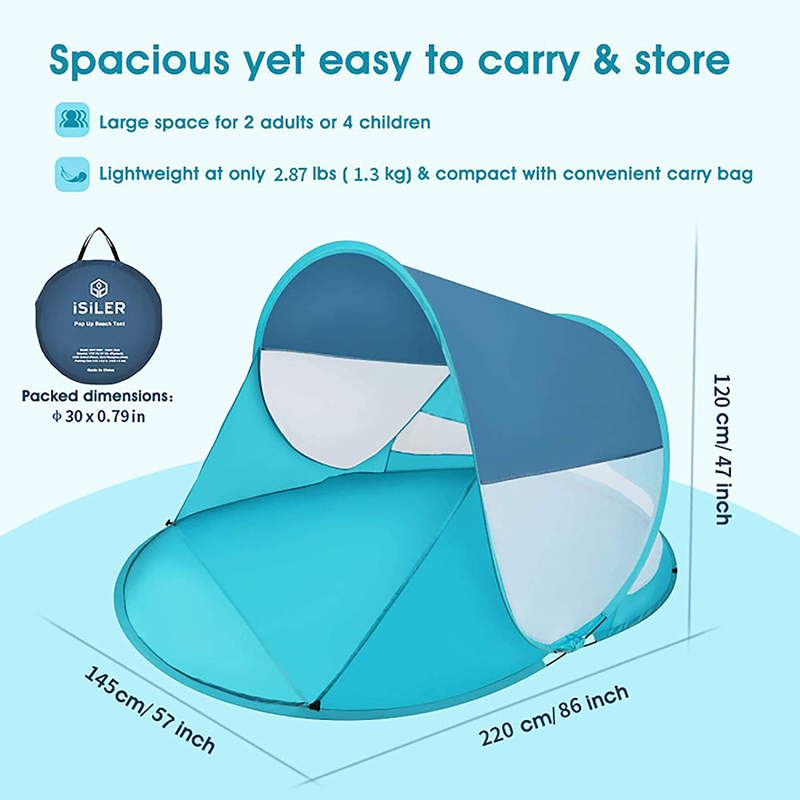 ISILER Pop up Beach Tent, 3-5 Person 86×57×47 Inches Sun Shelter, Portable Outdoor Beach Shade Tent, UPF 50+ Baby Beach Shelter, Easy Setup Windproof Waterproof Beach Canopy Cabana with Carry Bag Sporting Goods > Outdoor Recreation > Camping & Hiking > Tent Accessories ISILER   