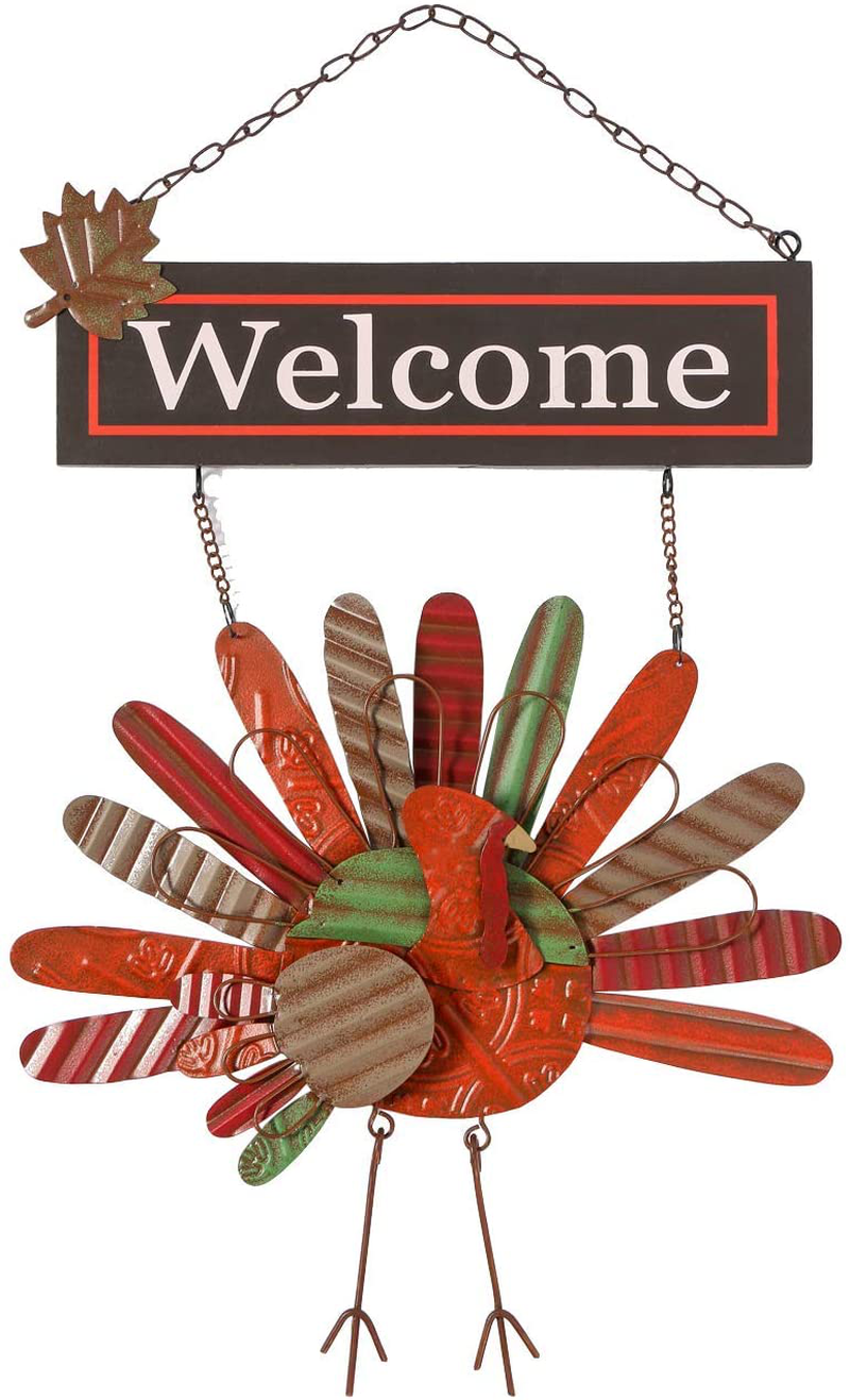 Ogrmar Vintage Metal Thanksgiving Turkey Wall Hanging Decoration Welcome Sign Front Door Ornament Festive Whimsical Halloween Christmas Decor Home & Garden > Decor > Seasonal & Holiday Decorations& Garden > Decor > Seasonal & Holiday Decorations Ogrmar   