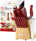 McCook MC27 14 Pieces Stainless Steel kitchen knife set with Wooden Block, Kitchen Scissors and Built-in Sharpener, Purple Home & Garden > Kitchen & Dining > Kitchen Tools & Utensils > Kitchen Knives McCook Red handle/natural wood block  