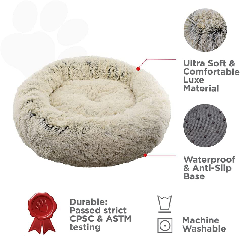 Fuzzball Fluffy Luxe Pet Bed, Calming Donut Cuddler – Machine Washable, Waterproof Base, Anti-Slip (For Small Dogs and Cats up to 25Lbs) Animals & Pet Supplies > Pet Supplies > Dog Supplies > Dog Beds FuzzBall   