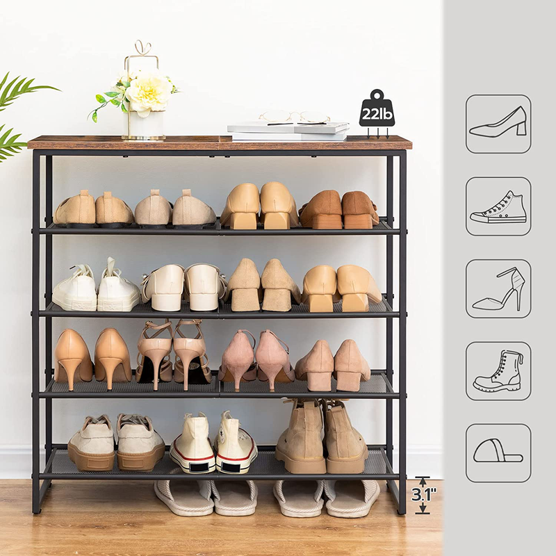 HOOBRO Shoe Rack, 5-Tier Shoe Storage Unit, Shoe Organizer Shelf for 16-20 Pairs, Saving Space, Durable and Stable, for Entryway, Hallway, Closet, Dorm Room, Industrial, Rustic Brown BF58XJ01 Furniture > Cabinets & Storage > Armoires & Wardrobes HOOBRO   