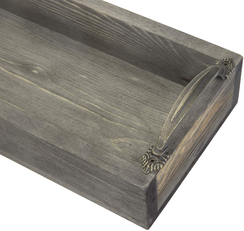 MyGift Vintage Gray Wood Rectangular Party Serving Tray/Decorative Ottoman Tray with Antique Metal Side Handles Home & Garden > Decor > Decorative Trays MyGift   