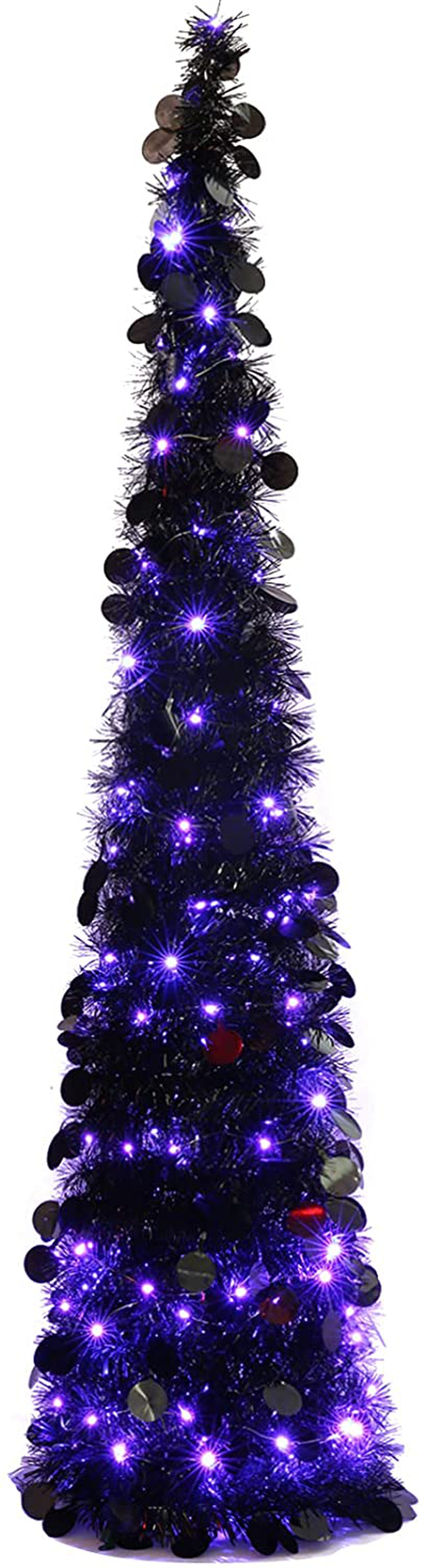 Orgrimmar 5FT Artificial Halloween Christmas Tree Pop Up Christmas Tree Tinsel Coastal Pencil Tree for Holiday Home Party Decoration (Black) Home & Garden > Decor > Seasonal & Holiday Decorations > Christmas Tree Stands Orgrimmar Black  