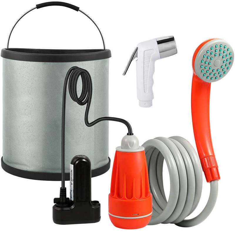 KEDSUM Portable Camp Shower, Camp Shower Pump with Detachable USB Rechargeable Batteries, Portable Outdoor Shower Head for Camping, Hiking, Traveling(+ Handheld Bidet Toilet Sprayer) Sporting Goods > Outdoor Recreation > Camping & Hiking > Portable Toilets & Showers KEDSUM One Battery Mode With Bucket  