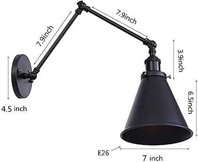 Lzoahi Black Vintage Industrial Wall Mount Light Wall Sconces Lamps Angle Adjustable up down Light Wall Lamp Retro Swing Arm Wall Sconce Harwire Set of Two Home & Garden > Lighting > Lighting Fixtures > Wall Light Fixtures KOL DEALS   