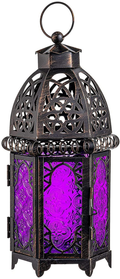 DECORKEY Vintage Large Size Decorative Candle Lantern, 12.8inch Moroccan Style Hanging Lantern, Metal Tabletop Lantern Decor, Halloween Candle Holders for Outdoor Patio (Amber)