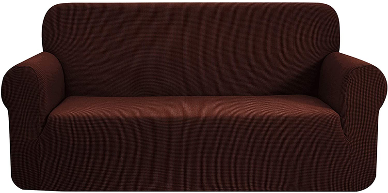 CHUN YI Stretch Sofa Slipcover 1-Piece Couch Cover, 3 Seater Coat Soft With Elastic, Checks Spandex Jacquard Fabric, Large, Black Home & Garden > Decor > Chair & Sofa Cushions CHUN YI Chocolate Medium 