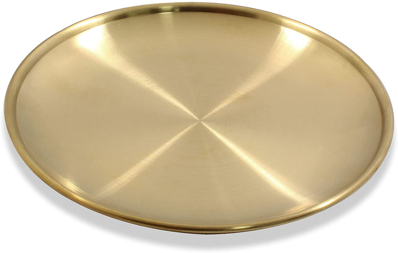Jiozermi 2 Pcs 9 Inch Stainless Steel Towel Tray, Serving Tray, Decorative Tray, Storage Tray for Cosmetics Jewelry Fruit Candy, Oval, Silver Home & Garden > Decor > Decorative Trays Jiozermi Gold 6.69", Round 
