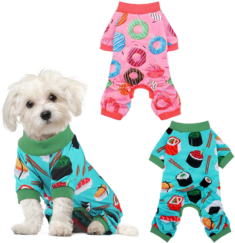 Pedgot 2 Pack Adorable Dog Pajamas Breathable Puppy Jumpsuit Soft Dog Clothes Fashionable Dog Apparel Dog Pjs Animals & Pet Supplies > Pet Supplies > Dog Supplies > Dog Apparel Pedgot Donut, Sushi Large 
