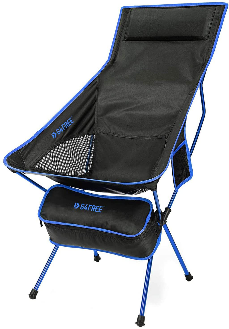 G4Free Lightweight Portable High Back Camping Chair, Folding Backpacking Camp Chairs Upgrade with Headrest & Pocket for Outdoor Travel Picnic Hiking Fishing Sporting Goods > Outdoor Recreation > Camping & Hiking > Camp Furniture G4Free Dark Blue  