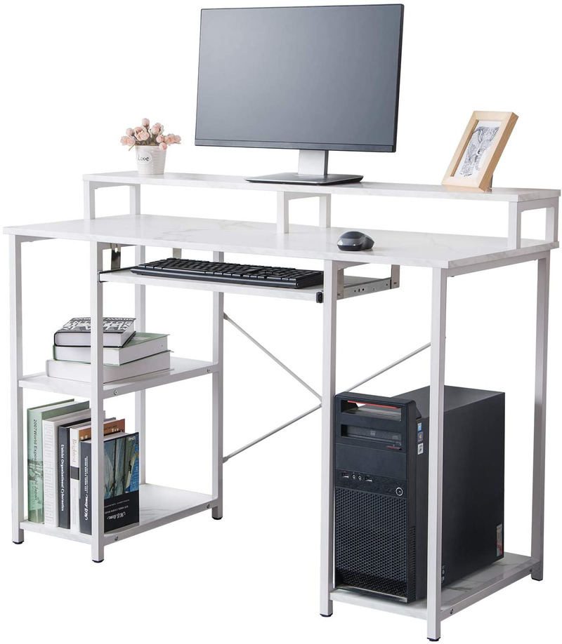 TOPSKY Computer Desk with Storage Shelves/23.2” Keyboard Tray/Monitor Stand Study Table for Home Office(46.5inch, Natural) Home & Garden > Household Supplies > Storage & Organization TOPSKY White Marble Texture 46.5*19 inch 