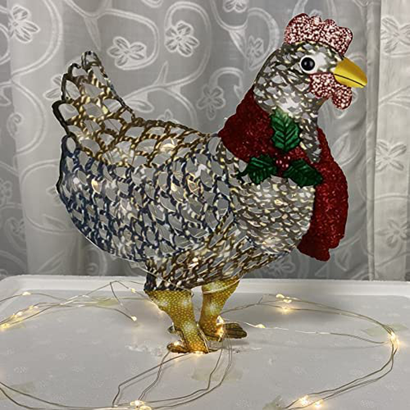Light-Up Chicken With Scarf Holiday Decoration, 1Pc Led Metal Chicken Christmas Ornaments, for Christmas Thanksgiving Lawn Courtyard Outdoor Garden Corridor Atmosphere Decoration (Big + Small) Home & Garden > Decor > Seasonal & Holiday Decorations& Garden > Decor > Seasonal & Holiday Decorations Wendyouth Metal Hollow / Big+small  