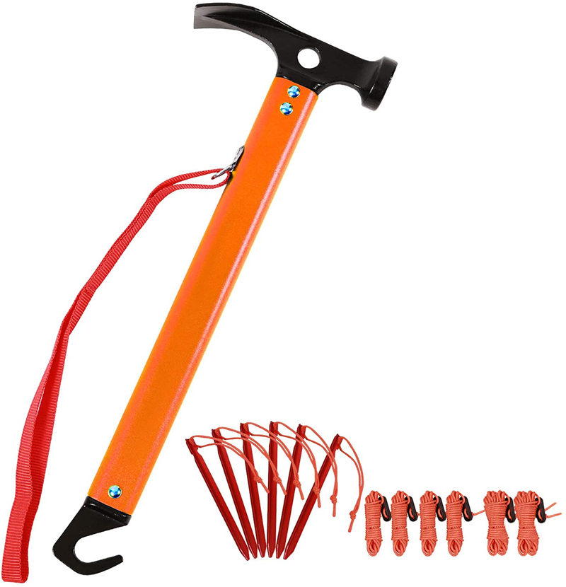REDCAMP Aluminum Camping Hammer with Hook, 12" Portable Lightweight Multi-Functional Tent Stake Hammer for Outdoor,Black/Red/Orange/Blue Sporting Goods > Outdoor Recreation > Camping & Hiking > Camping Tools REDCAMP Orange 13pcs Pack  