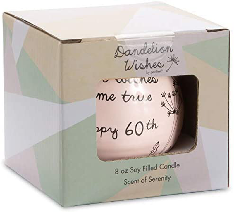 Pavilion Gift Company May All Your Wishes Come True Happy 60th Birthday - 8 oz Soy Wax Candle with Lead Free Wick in A Pink Ceramic Vessel 8 oz-100 Scent: Serenity, 3.5 Inch Tall Home & Garden > Decor > Home Fragrances > Candles Pavilion Gift Company   