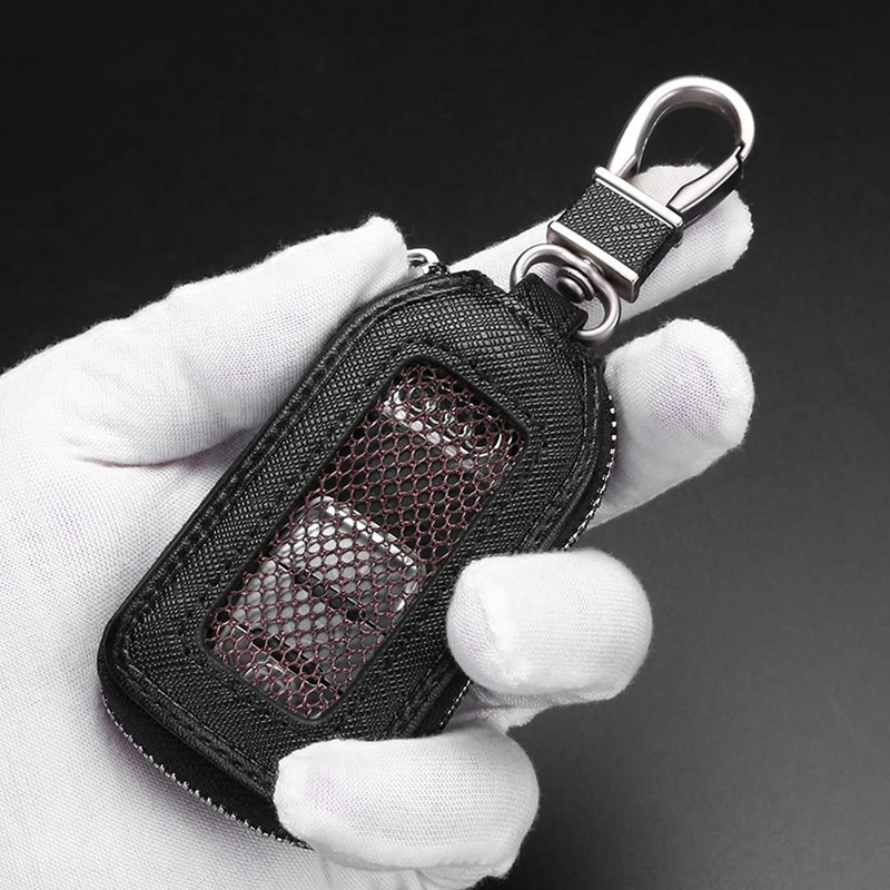 Key Fob Case - Genuine Leather Car Remote Smart Key Holder with Hook Auto Keychain (Black)