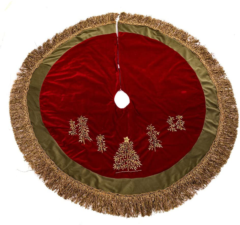 Kurt Adler 50-Inch Burgundy Ribbon Trees Tree Skirt with Green Tassel Border Home & Garden > Decor > Seasonal & Holiday Decorations > Christmas Tree Skirts Kurt Adler   