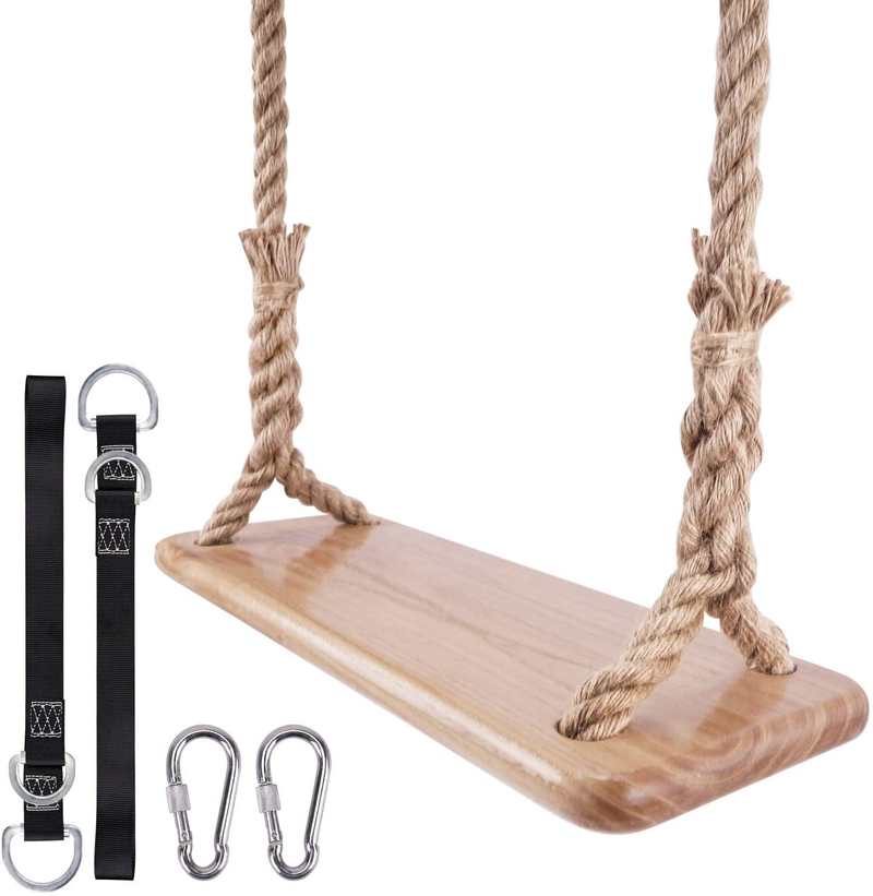 leofit Hanging Wooden Tree Swing Adjustable 80 Inch Hemp Rope 40 Inch Connecting Strap Accessories for Backyard, Playground, Porch, Patio, Garden, Park or Home (24 X 8)