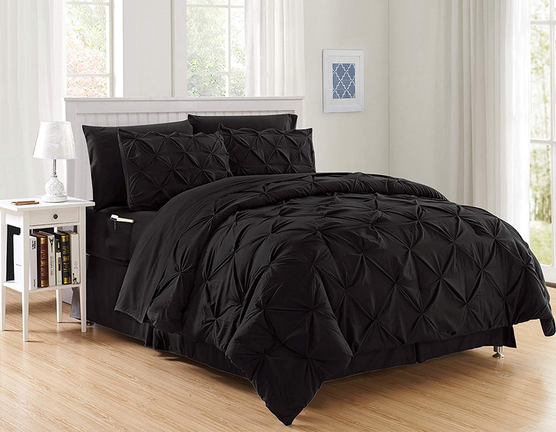 Luxury Best, Softest, Coziest 8-Piece Bed-in-a-Bag Comforter Set on Amazon! Elegant Comfort - Silky Soft Complete Set Includes Bed Sheet Set with Double Sided Storage Pockets, King/Cal King, White Home & Garden > Linens & Bedding > Bedding Elegant Comfort Black Twin/Twin XL 