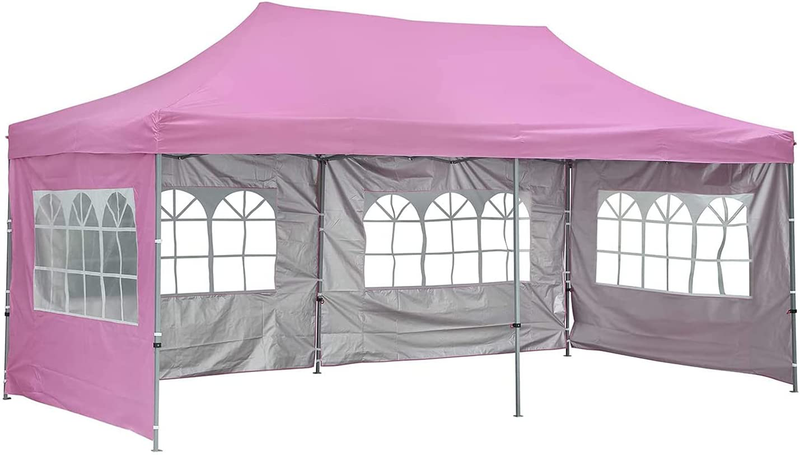 DOIT 10 x 20 FT Pop Up Canopy with Removable Sidewalls, Outdoor Canopy Tent for Party, Event, Wedding & Camping, Instant Easy Up Gazebo Shelter with Potable Wheeled Carrying Bag - Red Home & Garden > Lawn & Garden > Outdoor Living > Outdoor Structures > Canopies & Gazebos DOIT Pink with 4 Sidewalls  