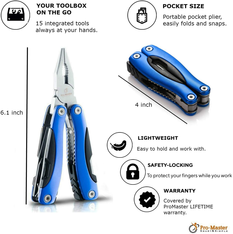 Multitool Knife - 15 in 1 Portable Pocket Multi Tool. Christmas Gifts for Men Dad Husband. Folding Saw, Wire Cutter, Pliers, Sheath - Multipurpose, Survival, Camping, Fishing, Hunting, Hiking, Car Set Sporting Goods > Outdoor Recreation > Camping & Hiking > Camping Tools PRO-MASTER SMART & SIMPLE   