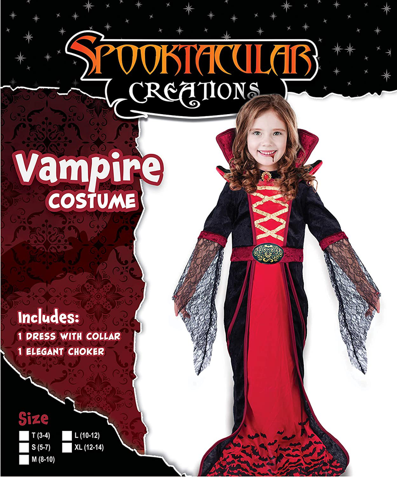 Royal Vampire Costume for Girls Deluxe Set Halloween Gothic Victorian Vampiress Queen Dress Up Party Apparel & Accessories > Costumes & Accessories > Costumes Spooktacular Creations   