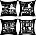 PSDWETS Fall Halloween Decor Throw Pillow Covers Set of 4 with Halloween Decorations Quotes Cotton Linen Home Pillow Covers 18 x 18 Inches for Rustic Modern Farmhouse