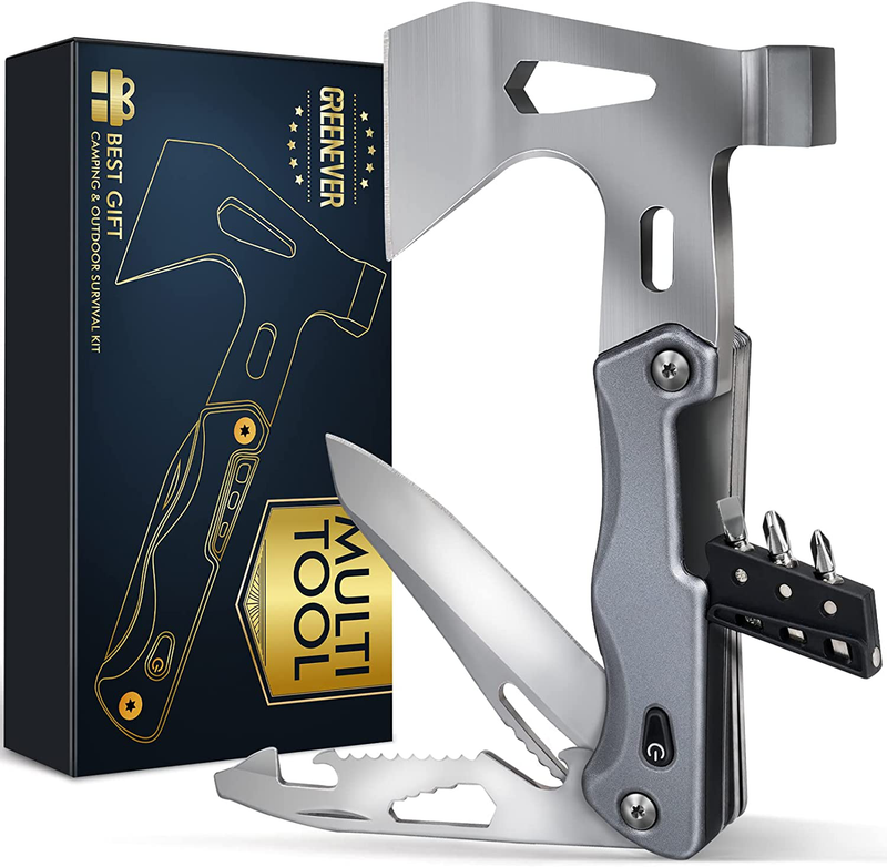Stocking Stuffers for Men Gifts for Christmas, 14 in 1 Multitool Hatchet Gift for Men Women Multitool Camping Axe Hammer Saw Screwdrivers Pliers Birthday Gifts for Dad Husband Grandpa Him Fathers Sporting Goods > Outdoor Recreation > Camping & Hiking > Camping Tools GREENEVER Multitool Axe with light  