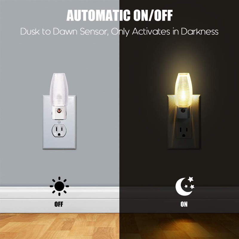 Emotionlite Plug in Night Light, Warm White LED Nightlight, Dusk to Dawn Sensor, Kids, Nursery, Bedroom, Bathroom,Hallway, Stairs, Kitchen, UL Listed, 4 Pack