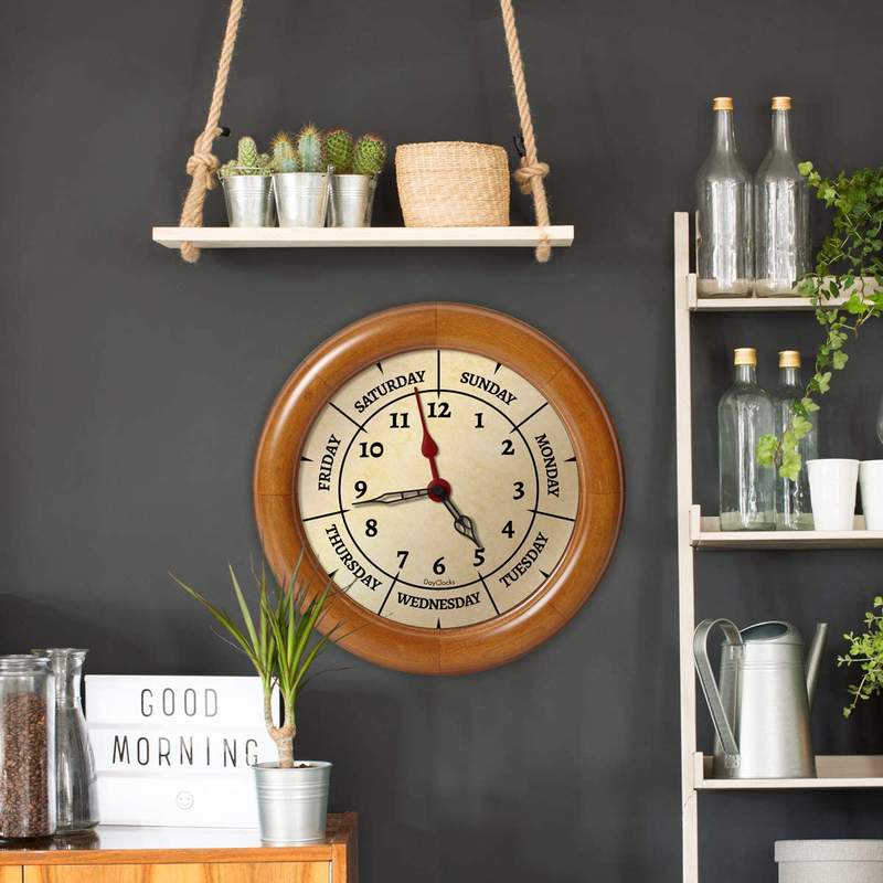 DayClocks Time & Day-of-The-Week Wall Clock with Solid Wood Frame – Weekly Analog Clock with Days, Hours & Minutes – Quiet Wall Mounted Clock - Ideal Retirement Gift for Men & Women Home & Garden > Decor > Clocks > Wall Clocks DayClocks   