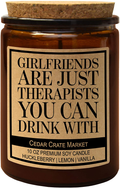 Girlfriends are Just Therapists You Can Drink with - Funny Gifts for Best Friends, Funny Birthday Gifts, Friendship Candle Gifts for Her, Funny Gifts for Friends Female, Funny Candle for Bestie Home & Garden > Decor > Home Fragrances > Candles Cedar Crate Market Amber  