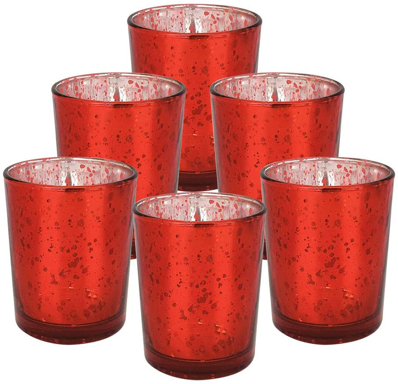 Just Artifacts Mercury Glass Votive Candle Holder 2.75" H (6pcs, Speckled Silver) -Mercury Glass Votive Tealight Candle Holders for Weddings, Parties and Home Decor Home & Garden > Decor > Home Fragrance Accessories > Candle Holders Just Artifacts Speckled Red  