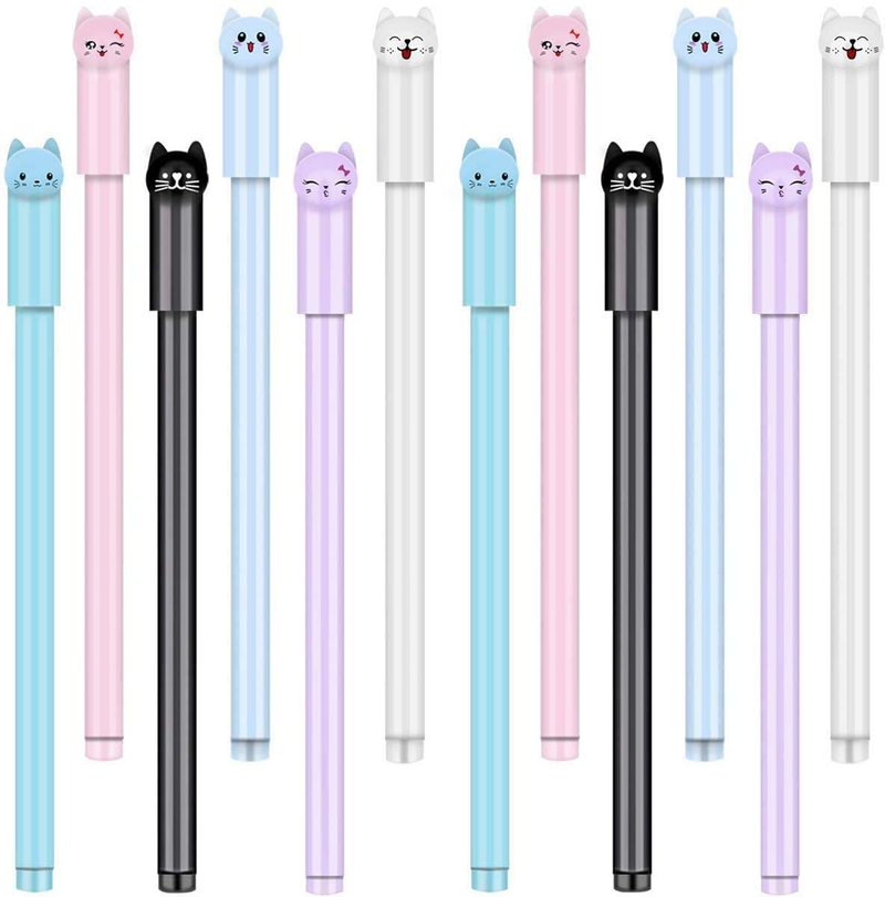 Sencoo 12 pack Black Cute Cat Pens 0.5mm Japanese Kawaii Gel Pens Ball Point Pens for School Office Supplies
