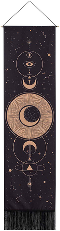Moon Phase Tapestry Wall Hanging Black Moon Stars Vertical Tapestry for Men Moon Phases Wall Art Small Long Tapestry for Bedroom, Living Room Decor (black moon) Home & Garden > Decor > Artwork > Decorative Tapestries mchatte black moon  