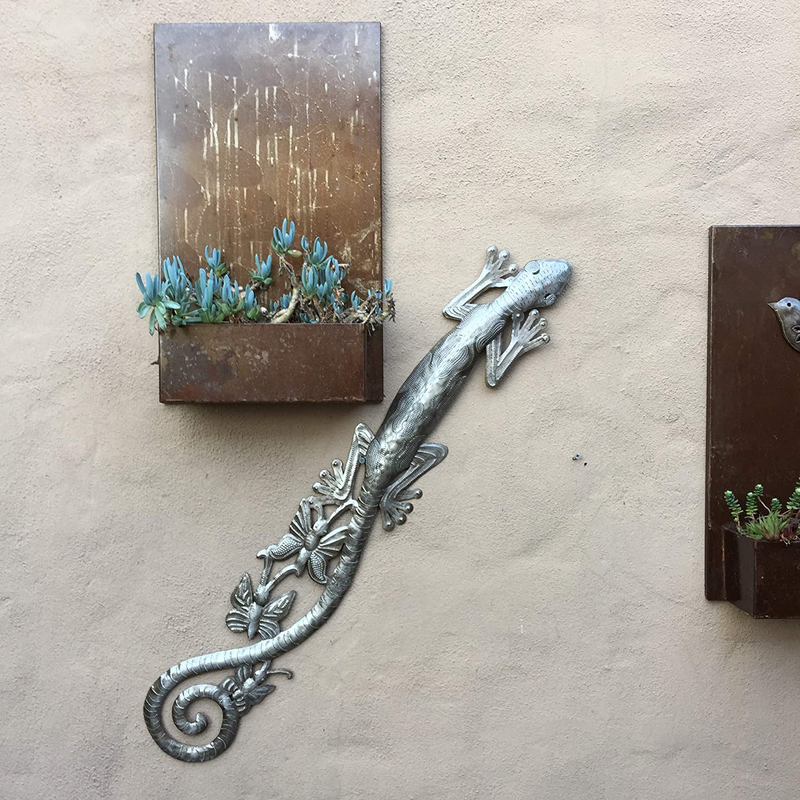 It's Cactus Gecko Climbing The Wall, Decorative Plaques, Indoor and Outdoor, Handmade in Haiti from Recycled Steel Drums 6 x 35 inches Home & Garden > Decor > Artwork > Sculptures & Statues It's Cactus   