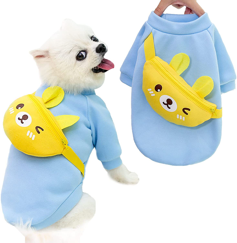 HRTTSY Funny Dog Shirts with Cute Cartoon Cross Body Bag for Small Dogs Cats Soft Breathable Fall Winter Warm Kitten Puppy Sweatshirt Clothes Pet T-Shirt Sweater Outfits Chihuahua Apparels Animals & Pet Supplies > Pet Supplies > Cat Supplies > Cat Apparel HRTTSY Blue Medium 