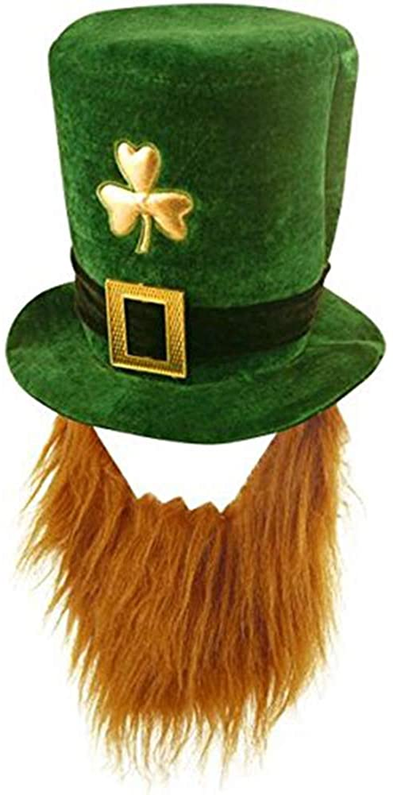 St. Patricks Day Costume Green Leprechaun Top Hat with Brown Beard Saint Patricks Day Shamrock Party Favor Decorations (Top Hat with Beard 2020)