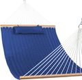 Lazy Daze 12 FT Double Quilted Fabric Hammock with Spreader Bars and Detachable Pillow, 2 Person Hammock for Outdoor Patio Backyard Poolside, 450 LBS Weight Capacity, Dark Cream Home & Garden > Lawn & Garden > Outdoor Living > Hammocks Lazy Daze Hammocks Navy Blue  